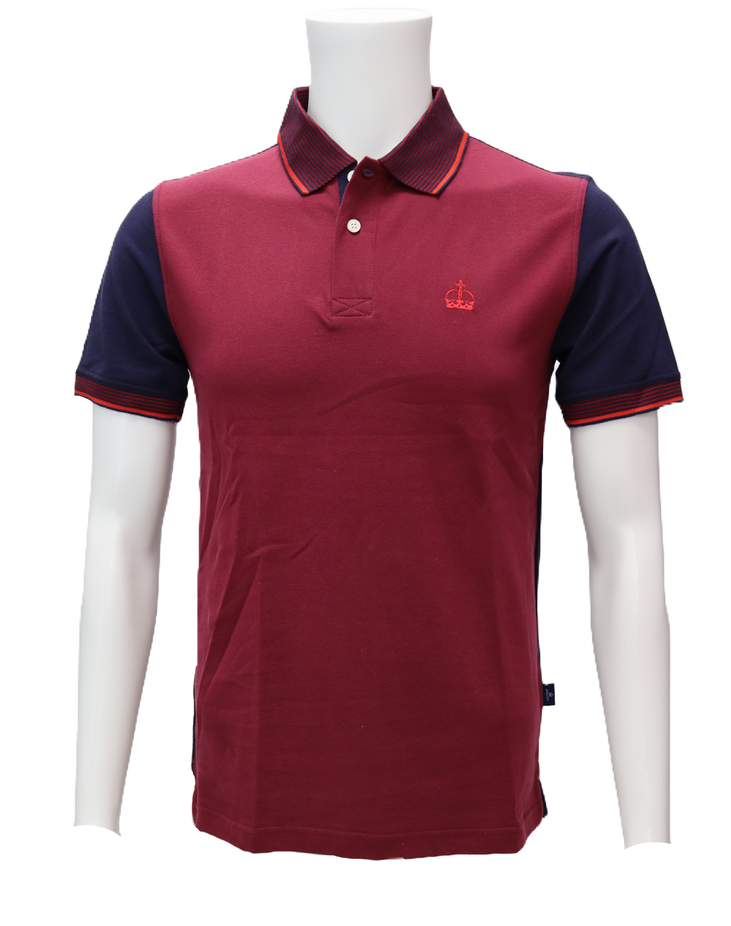 Mens Polo Shirt with Crown Logo - Burgundy/Navy