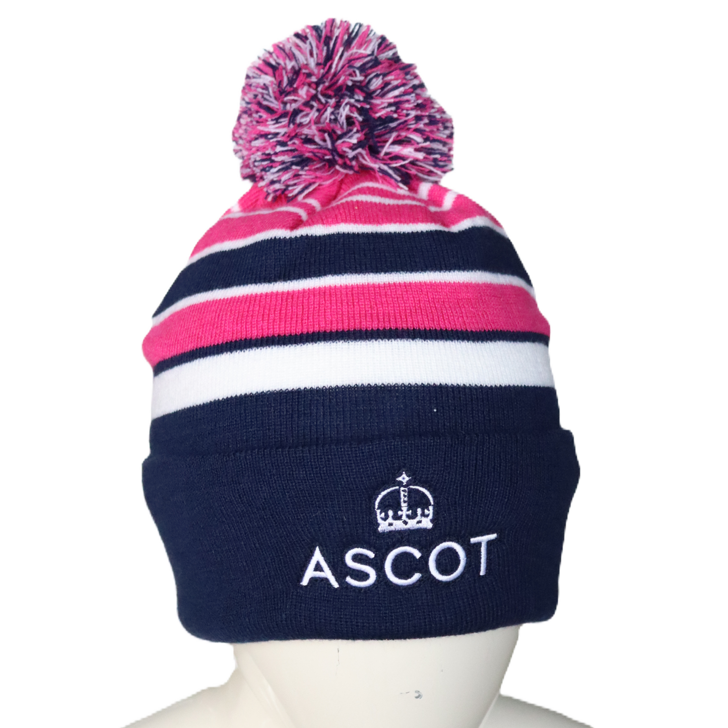 Ascot Logo Beanie with Bobble - Pink/Navy