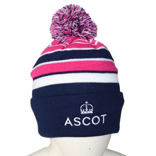 Ascot Logo Beanie with Bobble - Pink/Navy