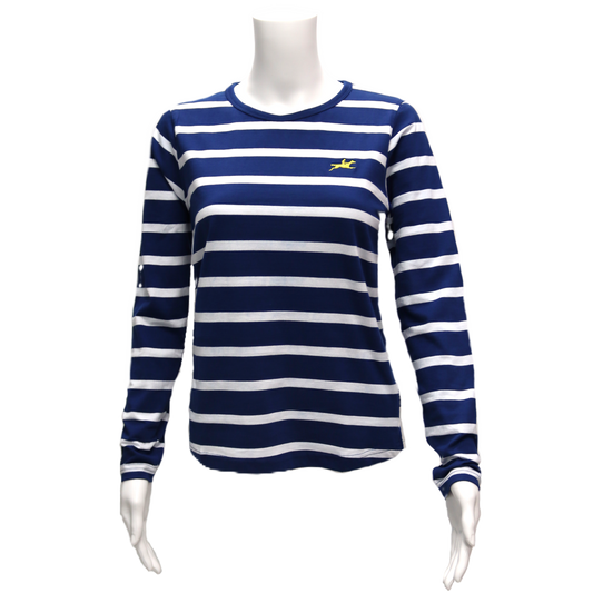 Ladies Long Sleeve T-Shirt - Navy/White Stripe