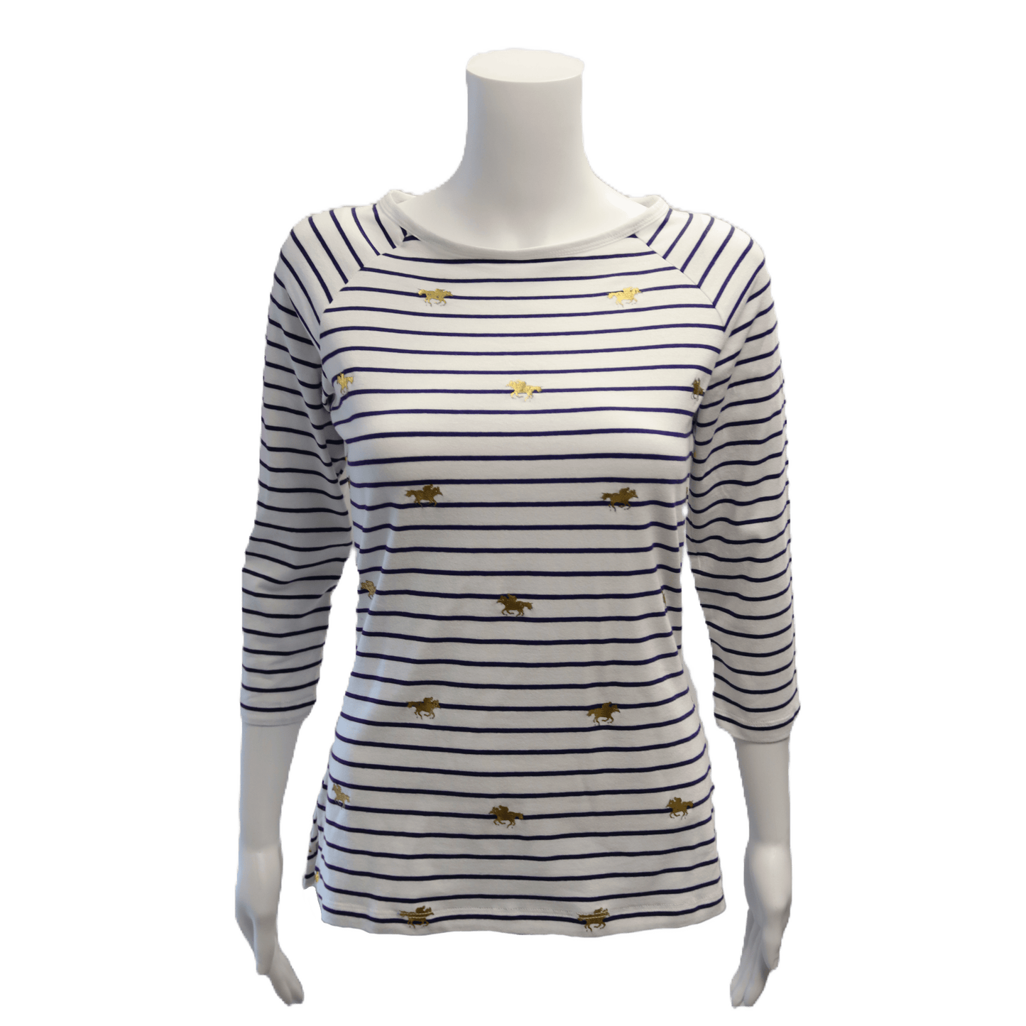 Ladies 3/4 T-Shirt - Navy Stripe